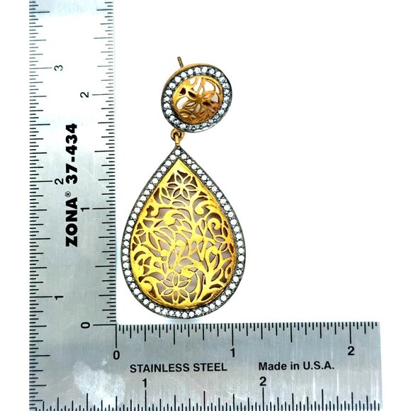 Yellow Earrings With Pave Cz - Picture 5 of 6